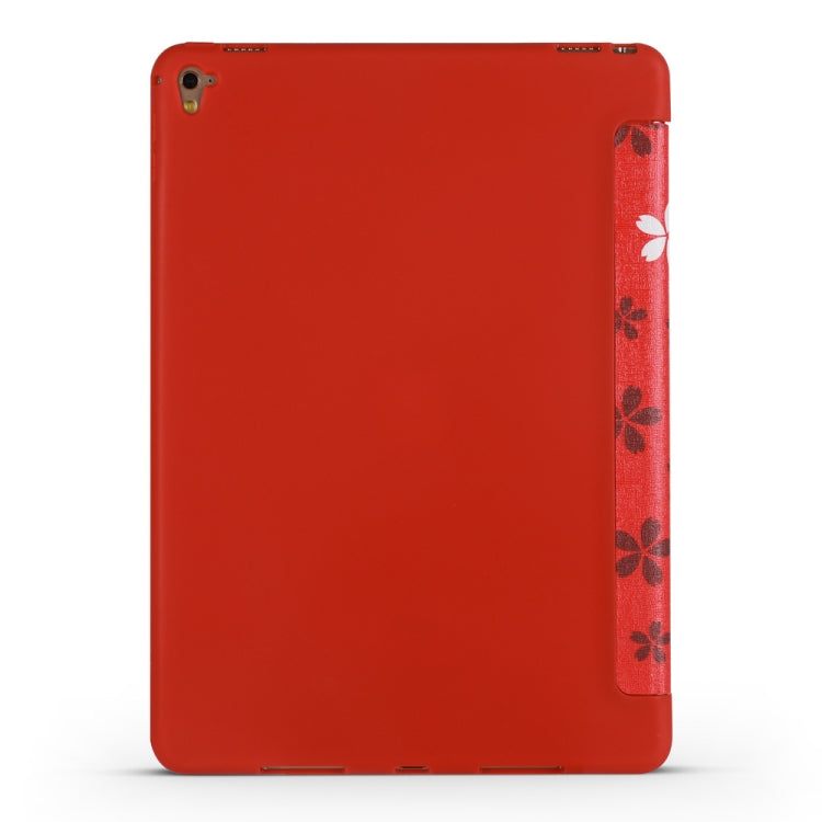 Sakura Pattern Horizontal Flip PU Leather Case for iPad Pro 9.7 (2016), with Three-folding Holder & Honeycomb TPU Cover