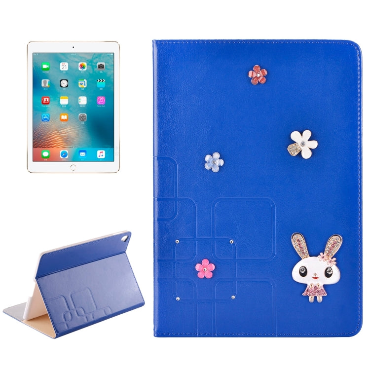 For iPad Pro 9.7 inch Rabbit Pattern Diamond Encrusted Leather Case with Holder & Card Slots