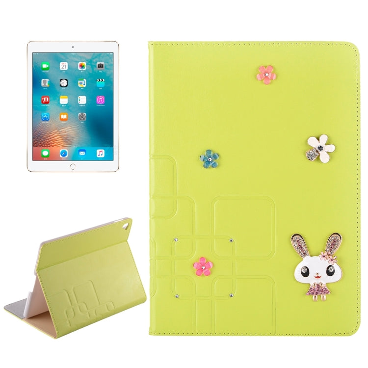 For iPad Pro 9.7 inch Rabbit Pattern Diamond Encrusted Leather Case with Holder & Card Slots