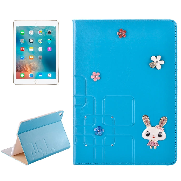 For iPad Pro 9.7 inch Rabbit Pattern Diamond Encrusted Leather Case with Holder & Card Slots