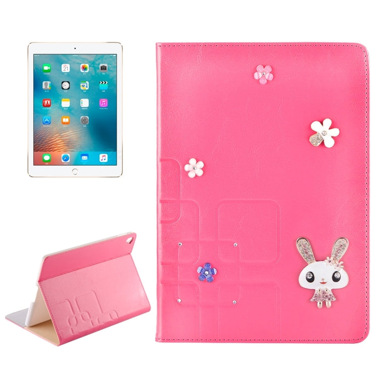 For iPad Pro 9.7 inch Rabbit Pattern Diamond Encrusted Leather Case with Holder & Card Slots