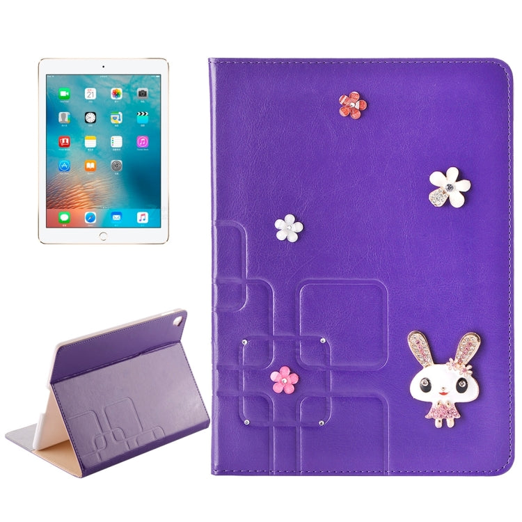 For iPad Pro 9.7 inch Rabbit Pattern Diamond Encrusted Leather Case with Holder & Card Slots
