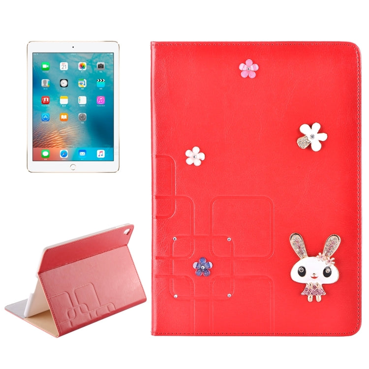 For iPad Pro 9.7 inch Rabbit Pattern Diamond Encrusted Leather Case with Holder & Card Slots
