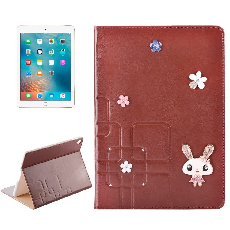 For iPad Pro 9.7 inch Rabbit Pattern Diamond Encrusted Leather Case with Holder & Card Slots