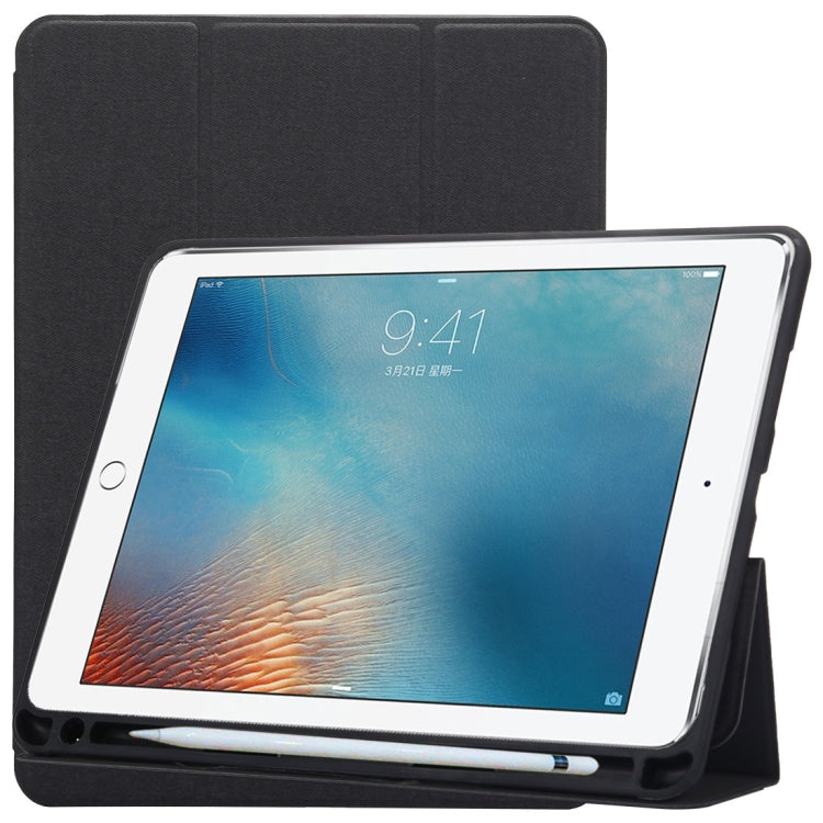 Cloth Texture Pattern Case for iPad 9.7 (2018) & iPad 9.7 inch (2017), with Three-folding Holder & Pen Slots