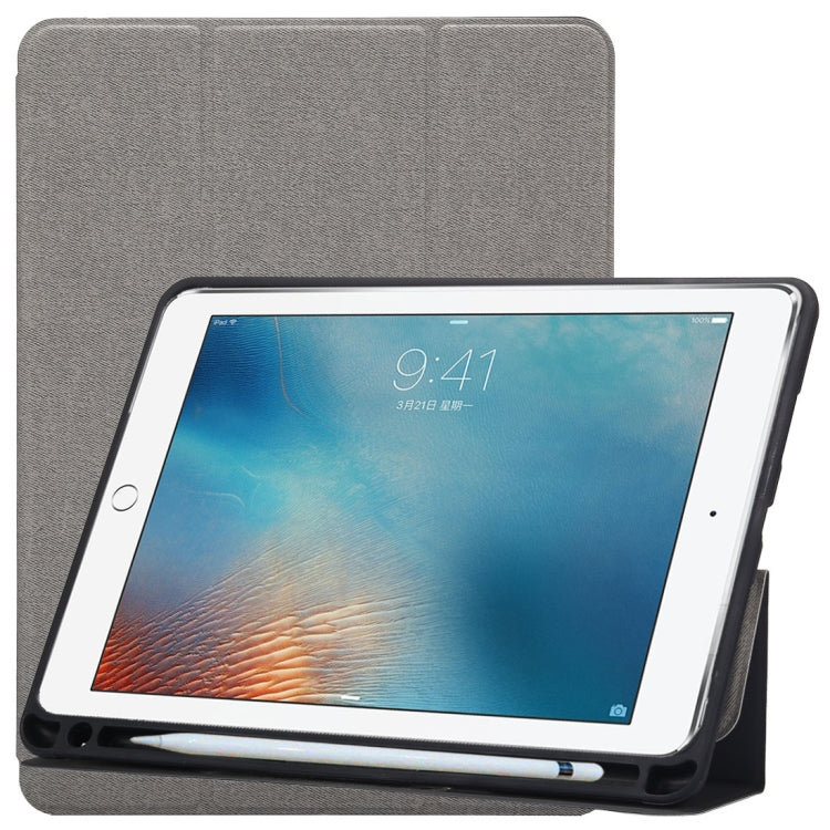 Cloth Texture Pattern Case for iPad 9.7 (2018) & iPad 9.7 inch (2017), with Three-folding Holder & Pen Slots