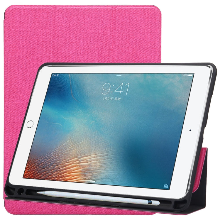Cloth Texture Pattern Case for iPad 9.7 (2018) & iPad 9.7 inch (2017), with Three-folding Holder & Pen Slots