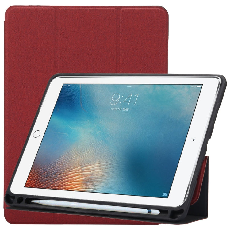 Cloth Texture Pattern Case for iPad 9.7 (2018) & iPad 9.7 inch (2017), with Three-folding Holder & Pen Slots