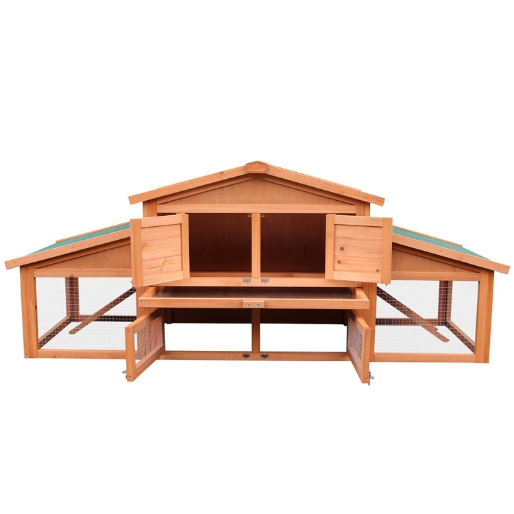 [US Warehouse] 70 inch Wooden Rabbit Hutch Outdoor Pet House Cage for Small Animals with 2 Run Play Area