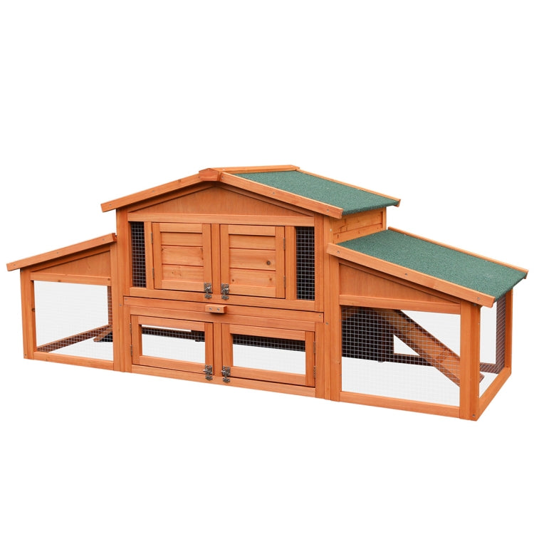 [US Warehouse] 70 inch Wooden Rabbit Hutch Outdoor Pet House Cage for Small Animals with 2 Run Play Area