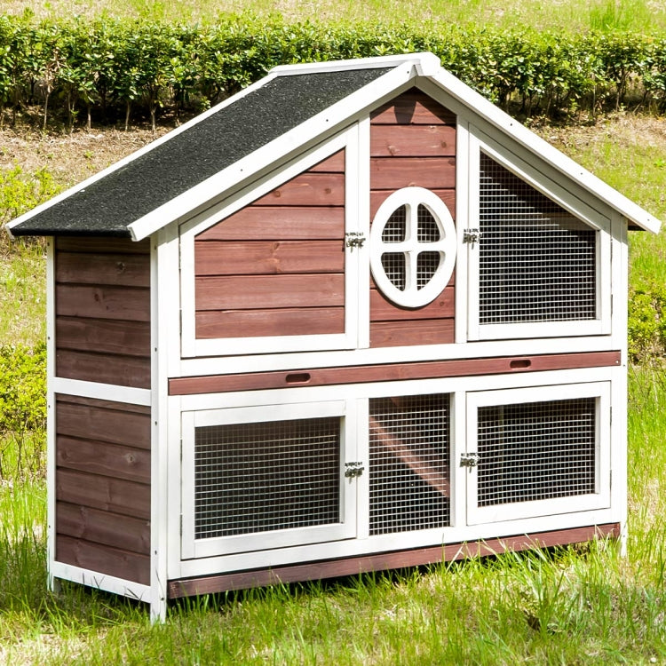 [US Warehouse] Rabbit Hutch Wood House Pet Cage for Small Animals(Red)