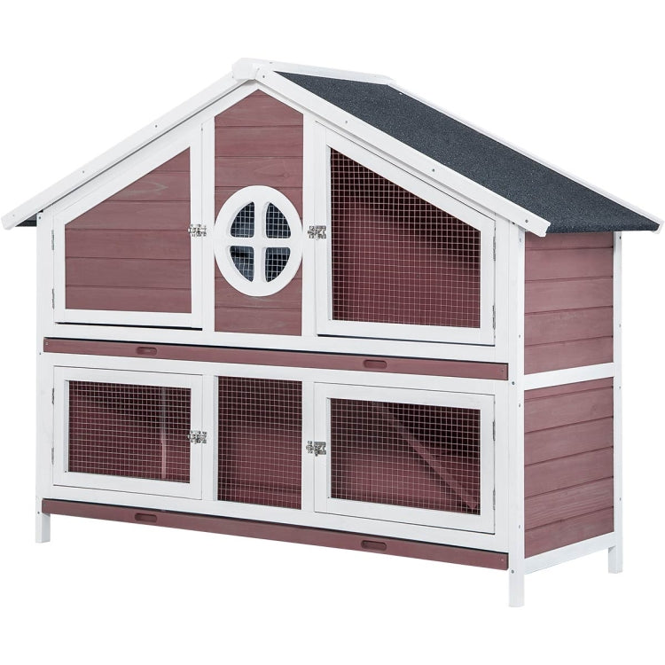 [US Warehouse] Rabbit Hutch Wood House Pet Cage for Small Animals(Red)