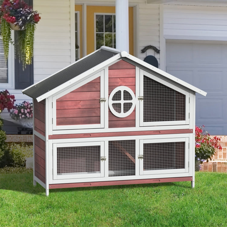 [US Warehouse] Rabbit Hutch Wood House Pet Cage for Small Animals(Red)