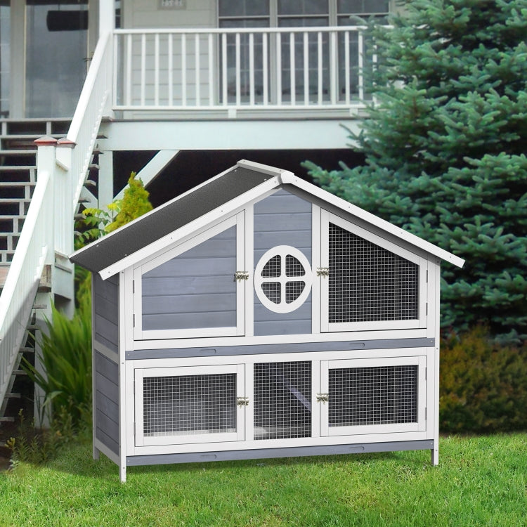 [US Warehouse] Rabbit Hutch Wood House Pet Cage for Small Animals(Grey)