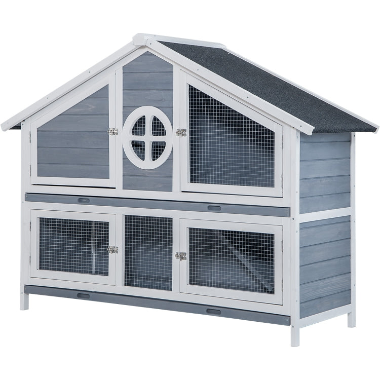 [US Warehouse] Rabbit Hutch Wood House Pet Cage for Small Animals(Grey)