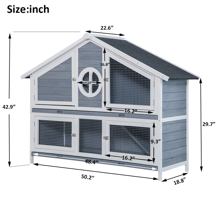 [US Warehouse] Rabbit Hutch Wood House Pet Cage for Small Animals(Grey)