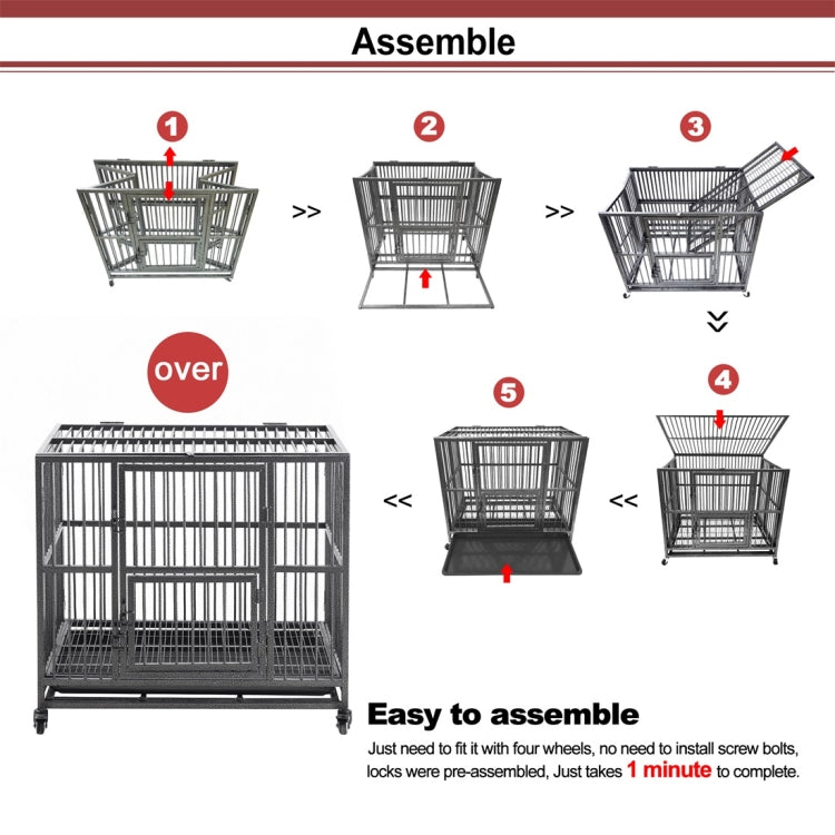 [US Warehouse] 37 inch Heavy Duty Dog Cage Crate with Two Prevent Escape Lock, Lockable Wheels, Removable Tray for Indoor Outdoor