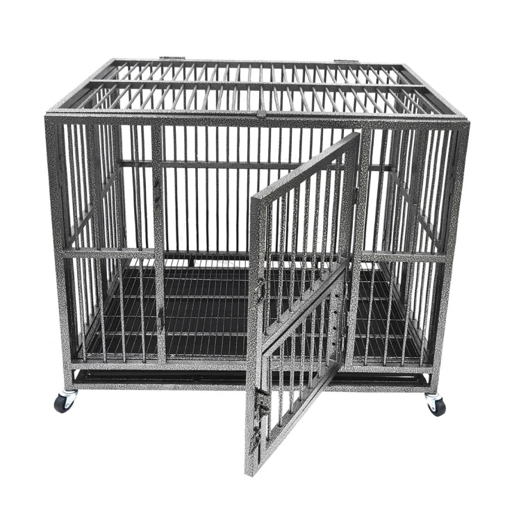 [US Warehouse] 37 inch Heavy Duty Dog Cage Crate with Two Prevent Escape Lock, Lockable Wheels, Removable Tray for Indoor Outdoor
