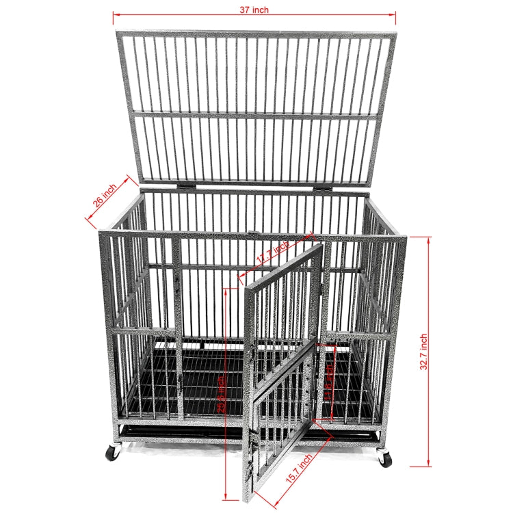 [US Warehouse] 37 inch Heavy Duty Dog Cage Crate with Two Prevent Escape Lock, Lockable Wheels, Removable Tray for Indoor Outdoor