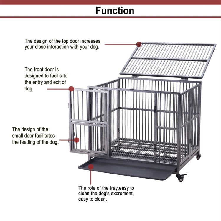 [US Warehouse] 37 inch Heavy Duty Dog Cage Crate with Two Prevent Escape Lock, Lockable Wheels, Removable Tray for Indoor Outdoor
