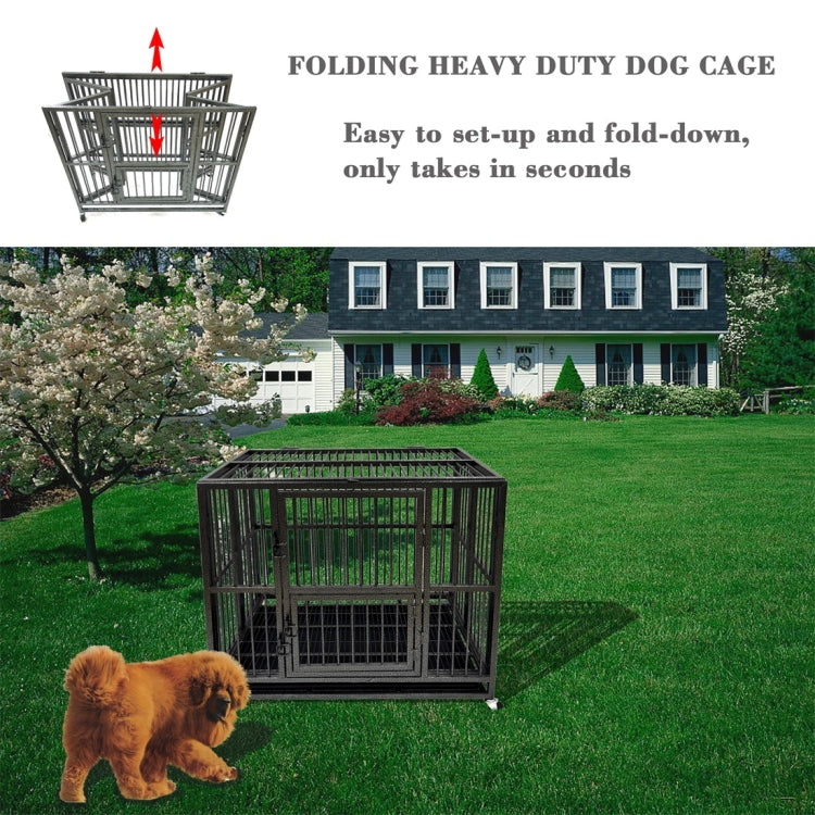 [US Warehouse] 49 inch Heavy Duty Dog Cage Crate with Two Prevent Escape Lock, Lockable Wheels, Removable Tray for Indoor Outdoor