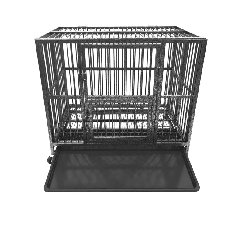 [US Warehouse] 49 inch Heavy Duty Dog Cage Crate with Two Prevent Escape Lock, Lockable Wheels, Removable Tray for Indoor Outdoor