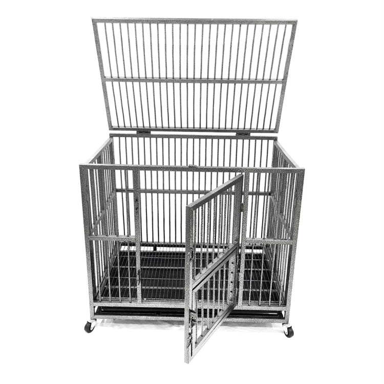 [US Warehouse] 49 inch Heavy Duty Dog Cage Crate with Two Prevent Escape Lock, Lockable Wheels, Removable Tray for Indoor Outdoor