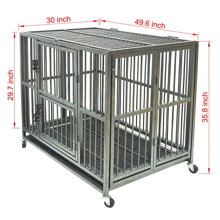 [US Warehouse] 49 inch Heavy Duty Dog Cage Crate with Two Prevent Escape Lock, Lockable Wheels, Removable Tray for Indoor Outdoor