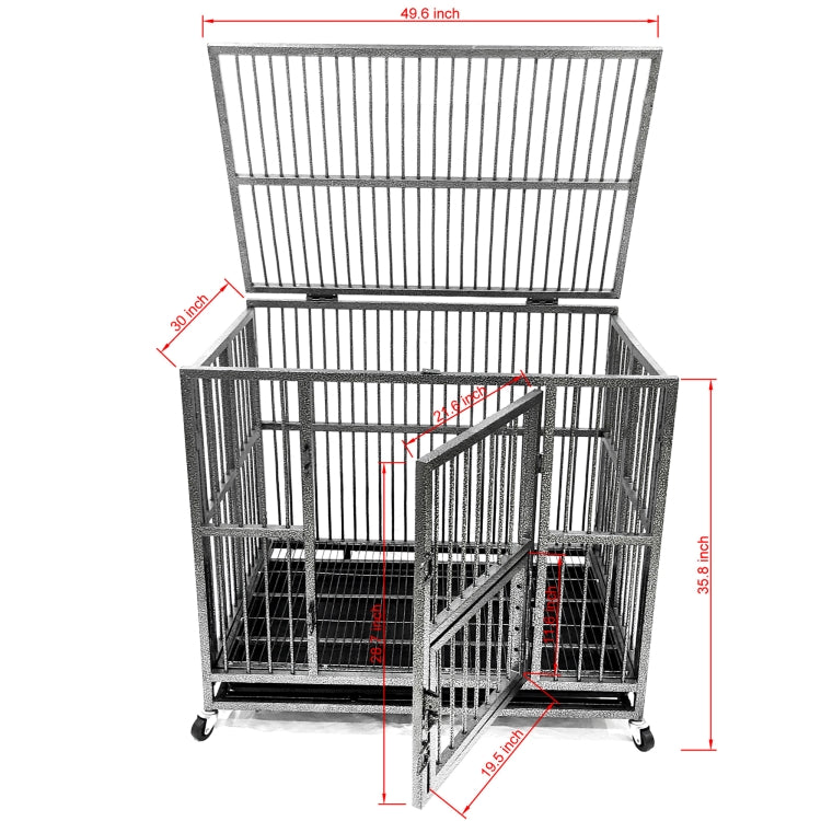 [US Warehouse] 49 inch Heavy Duty Dog Cage Crate with Two Prevent Escape Lock, Lockable Wheels, Removable Tray for Indoor Outdoor