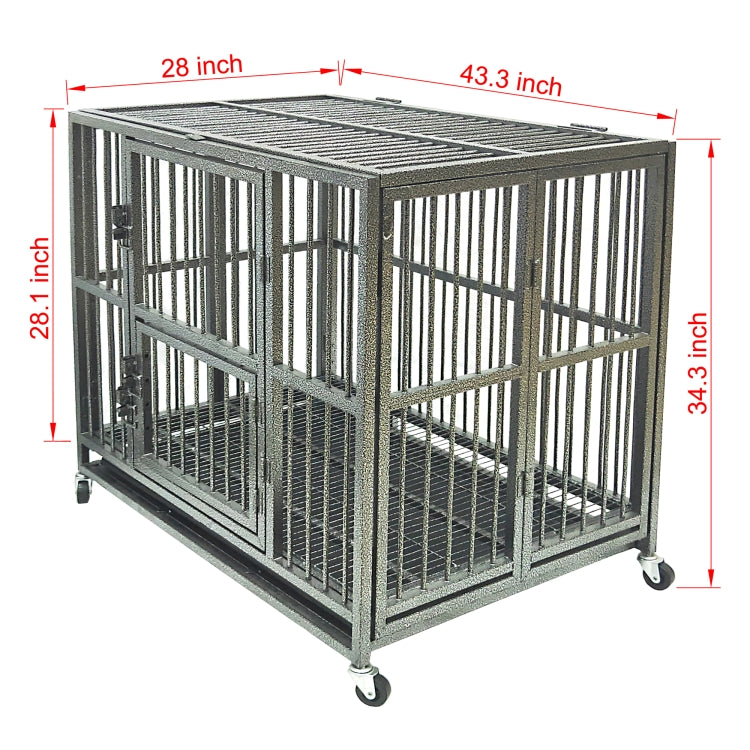 [US Warehouse] 43 inch Heavy Duty Dog Cage Crate with Two Prevent Escape Lock, Lockable Wheels, Removable Tray for Indoor Outdoor