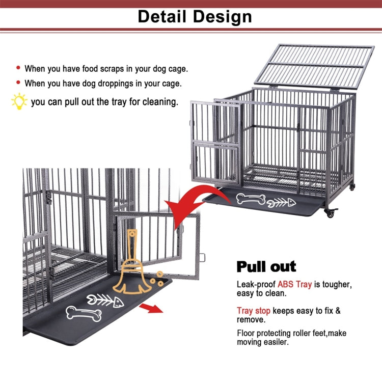 [US Warehouse] 43 inch Heavy Duty Dog Cage Crate with Two Prevent Escape Lock, Lockable Wheels, Removable Tray for Indoor Outdoor
