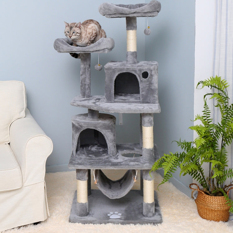 [US Warehouse] 57.09 inch Multi-level Plush Cat Tree Condo Pet Playhouse for Large Cats