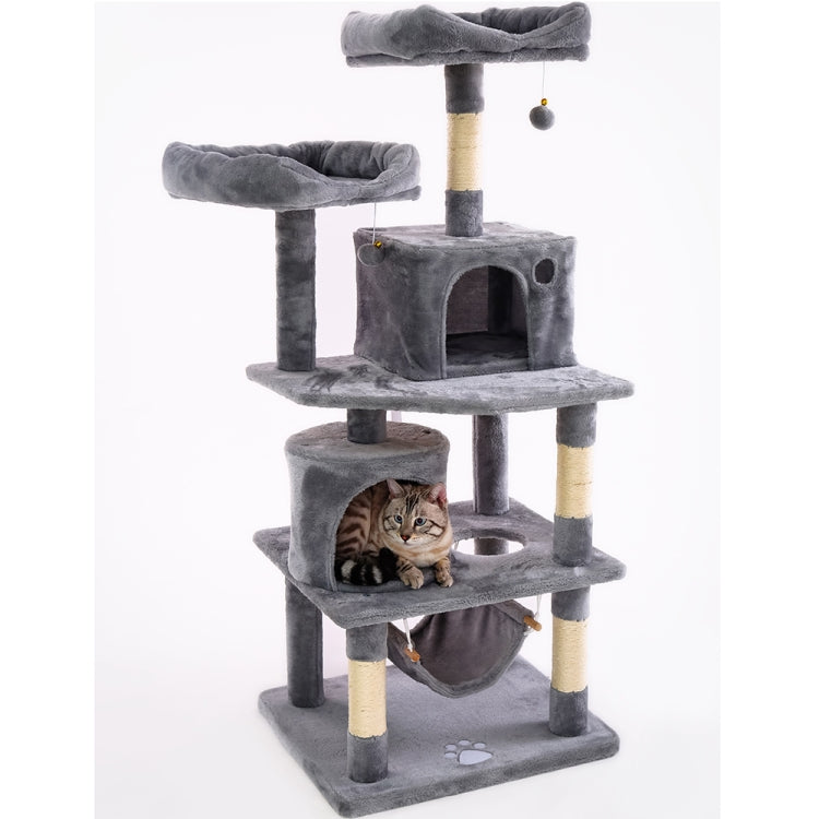 [US Warehouse] 57.09 inch Multi-level Plush Cat Tree Condo Pet Playhouse for Large Cats