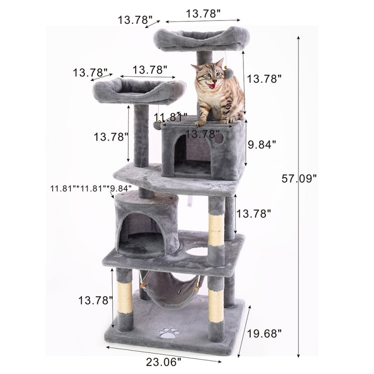 [US Warehouse] 57.09 inch Multi-level Plush Cat Tree Condo Pet Playhouse for Large Cats