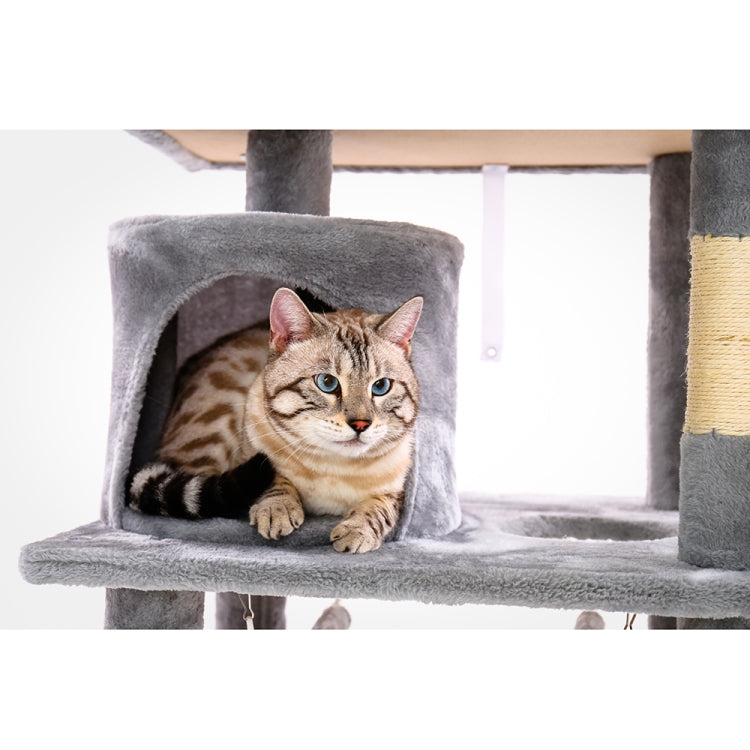 [US Warehouse] 57.09 inch Multi-level Plush Cat Tree Condo Pet Playhouse for Large Cats