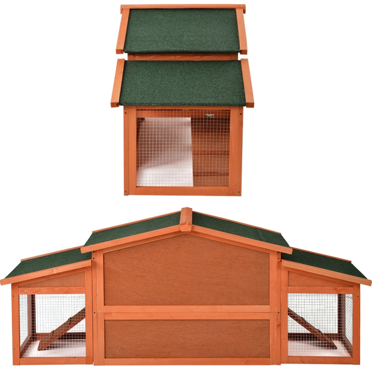 [UK Warehouse] Outdoor Wooden Pet House Cage Chicken Coop Rabbit Hutch with 2 Run Play Area, Size: 70.9 x 28.3 x 20 inch