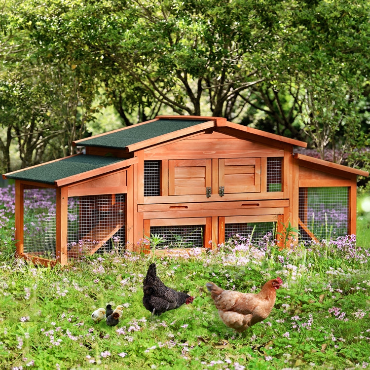 [UK Warehouse] Outdoor Wooden Pet House Cage Chicken Coop Rabbit Hutch with 2 Run Play Area, Size: 70.9 x 28.3 x 20 inch