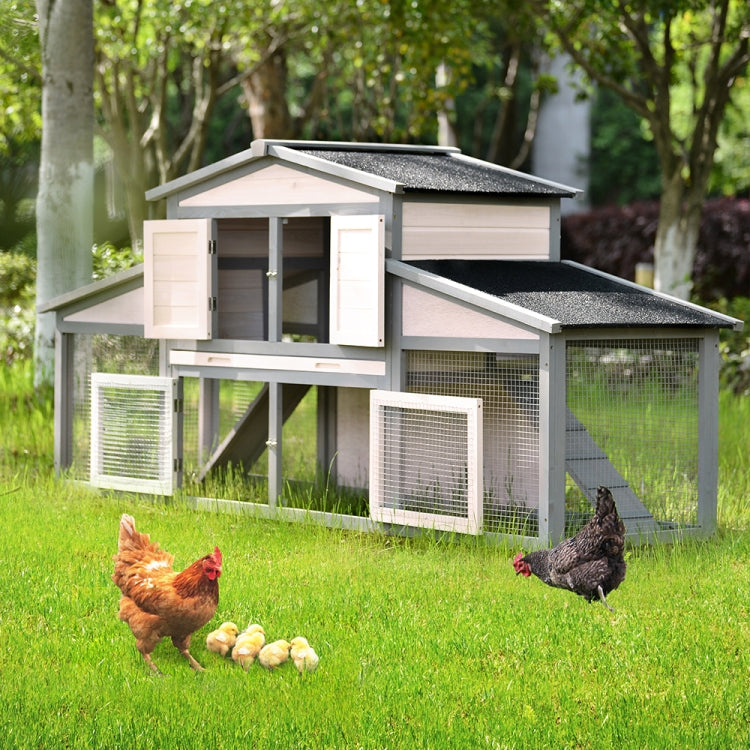 [US Warehouse] Outdoor Wooden Pet House Cage Chicken Coop Rabbit Hutch with Tray and 2 Ramps, Size: 88.2 x 43 x 27.6 inch