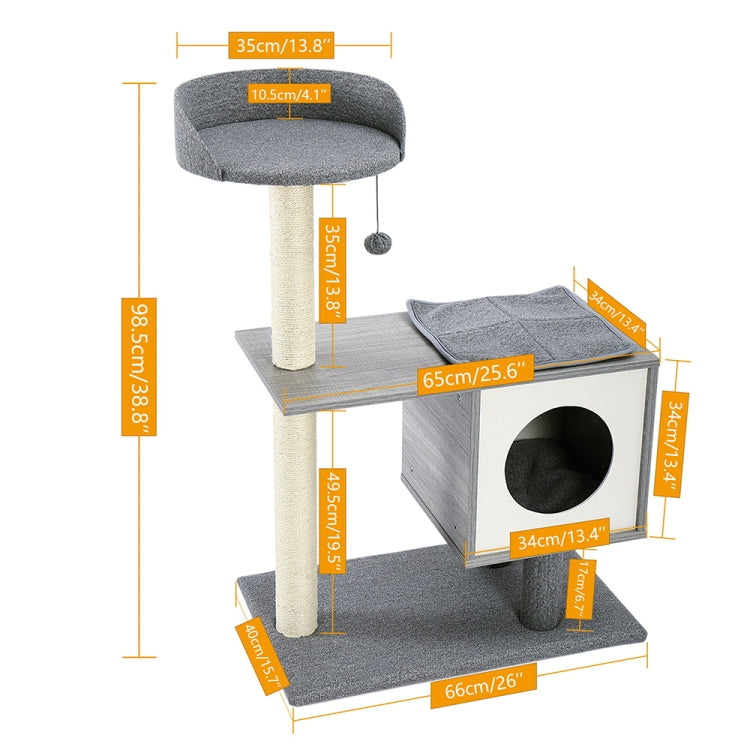 [US Warehouse] 38.8 inch Multi-level Cat Tree Condo Pet Playhouse for Small to Medium Cats, with Sisal-Covered Scratching Posts