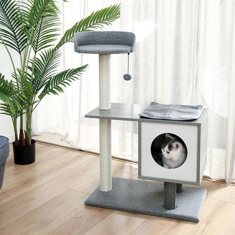 [US Warehouse] 38.8 inch Multi-level Cat Tree Condo Pet Playhouse for Small to Medium Cats, with Sisal-Covered Scratching Posts