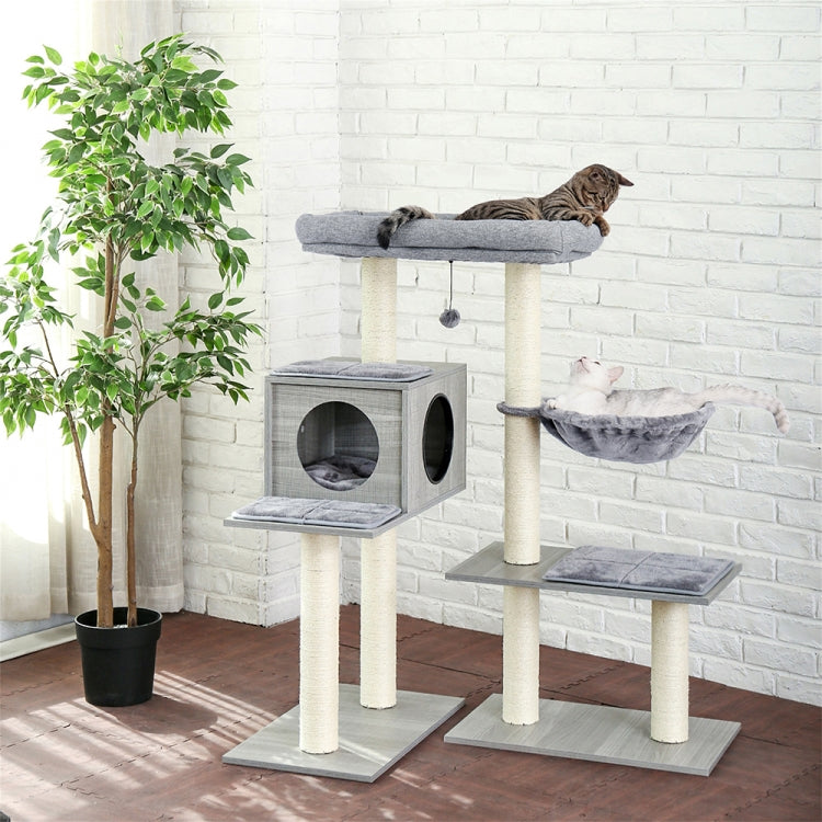 [US Warehouse] 43.3 inch 5 Levels Cat Tree Condo Pet Playhouse with Sisal Scratching Posts & Hammock & Extra-Large Perch