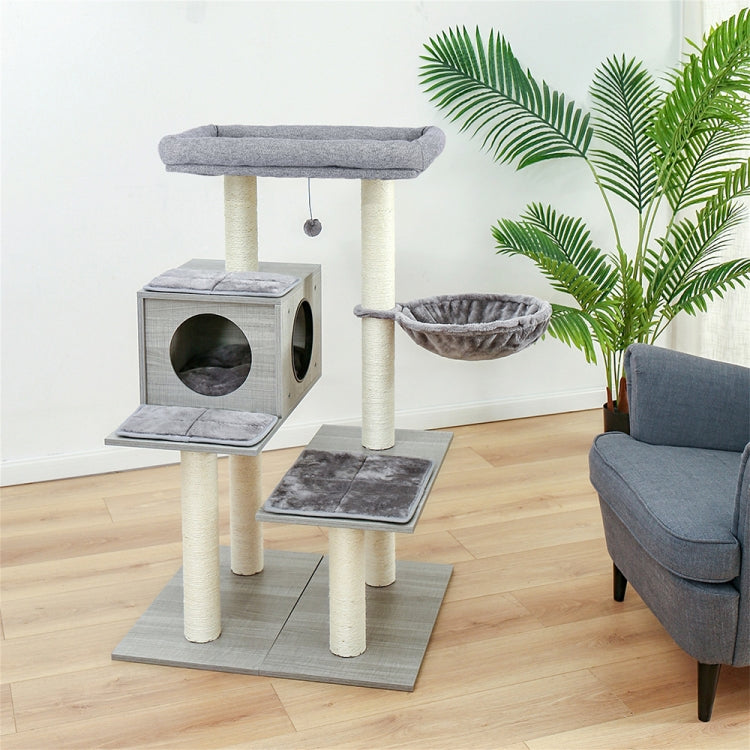 [US Warehouse] 43.3 inch 5 Levels Cat Tree Condo Pet Playhouse with Sisal Scratching Posts & Hammock & Extra-Large Perch