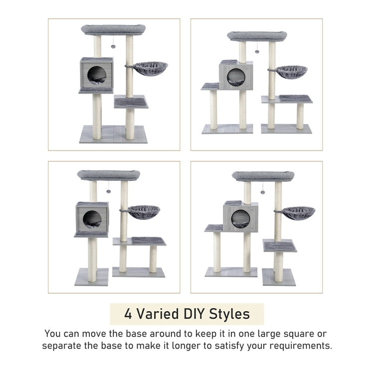 [US Warehouse] 43.3 inch 5 Levels Cat Tree Condo Pet Playhouse with Sisal Scratching Posts & Hammock & Extra-Large Perch