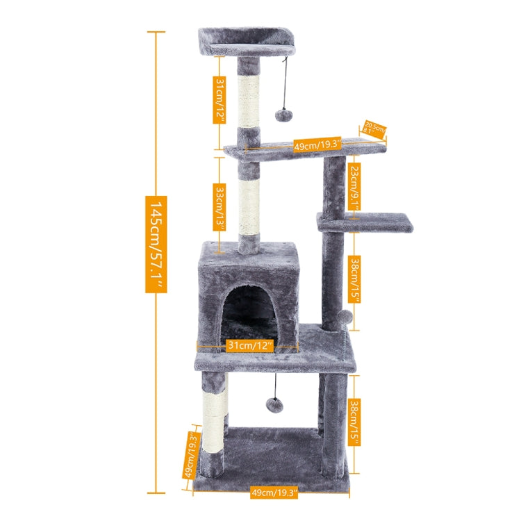 [US Warehouse] 57.1 inch Multi-level Cat Tree Condo Pet Playhouse