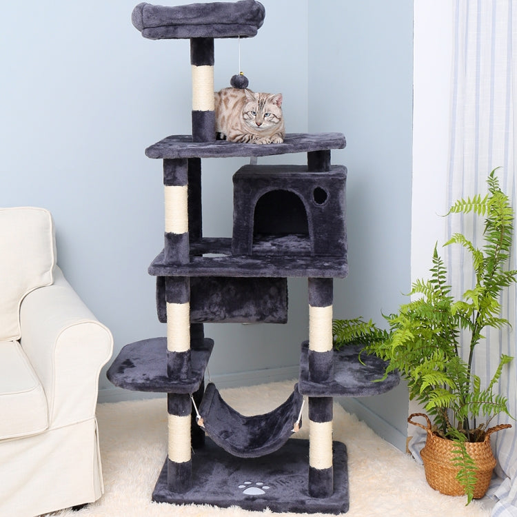 [US Warehouse] 61.02 inch Multi-level Cat Tree Condo Pet Playhouse with Scratching Posts & Perch & Hammock & Tunnel
