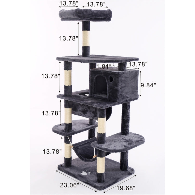 [US Warehouse] 61.02 inch Multi-level Cat Tree Condo Pet Playhouse with Scratching Posts & Perch & Hammock & Tunnel