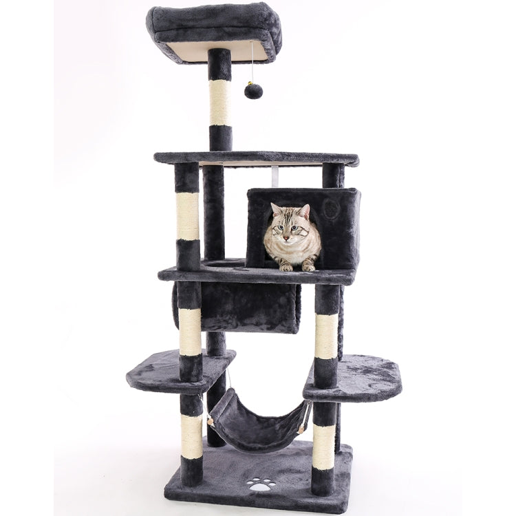 [US Warehouse] 61.02 inch Multi-level Cat Tree Condo Pet Playhouse with Scratching Posts & Perch & Hammock & Tunnel