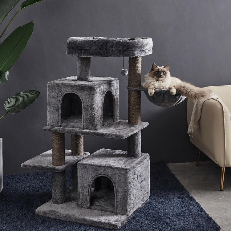 [US Warehouse] 45 inch Multi-level Cat Tree Condo Pet Playhouse for Large Cats, with Sisal-Covered Scratching Posts & Replaceable Dangling Ball & Hammock