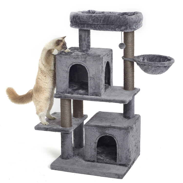 [US Warehouse] 45 inch Multi-level Cat Tree Condo Pet Playhouse for Large Cats, with Sisal-Covered Scratching Posts & Replaceable Dangling Ball & Hammock