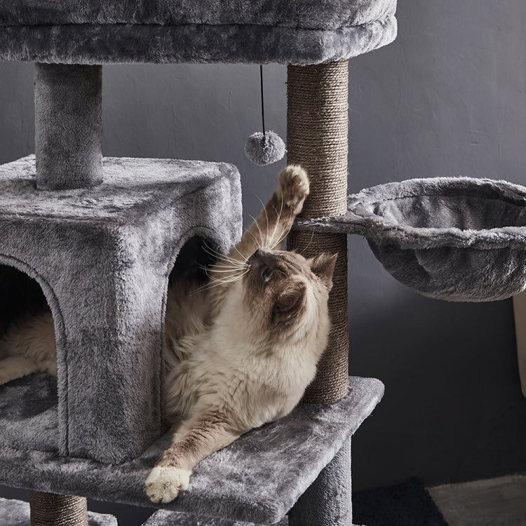 [US Warehouse] 45 inch Multi-level Cat Tree Condo Pet Playhouse for Large Cats, with Sisal-Covered Scratching Posts & Replaceable Dangling Ball & Hammock
